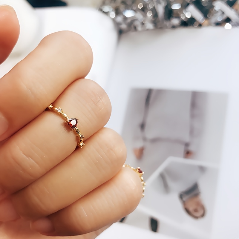 Heart Shaped Red Stone Engagement Ring Copper Single Stone Setting Plating